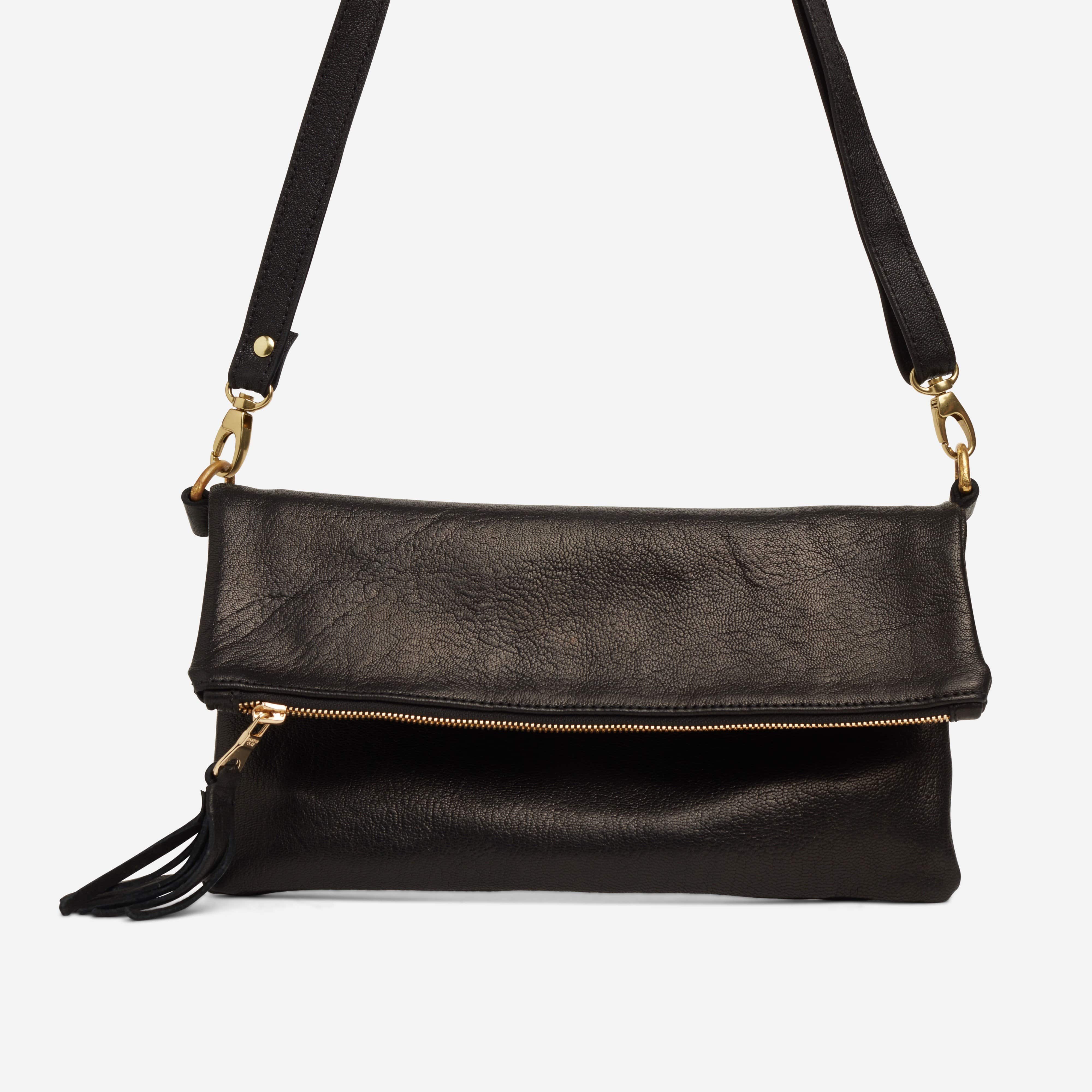 Black Cross Body Bag With Gold Chain