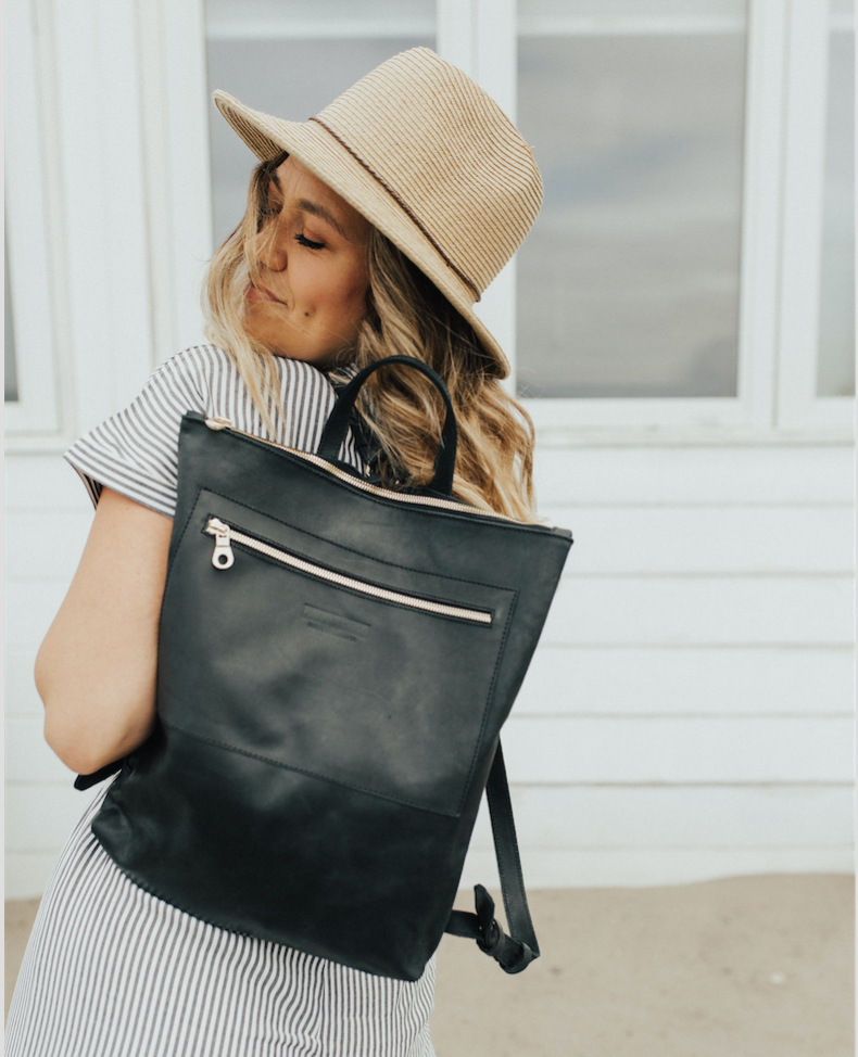 CARLY JEAN of CARLY JEAN LOS ANGELES Speaks on Mom Life while Sporting her Miramar Leather Backpack