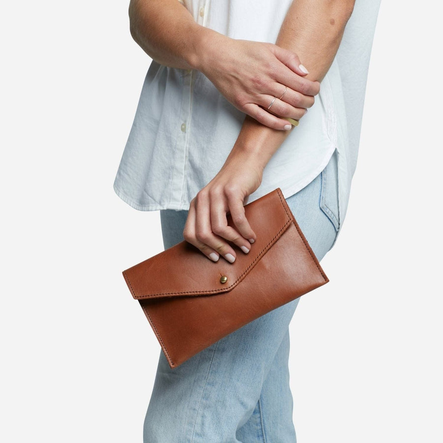 Ethically Crafted Sustainable Leather / Abeba Leather Envelope Clutch / Genuine Full Grain Leather / Parker Clay / Certified B Corp