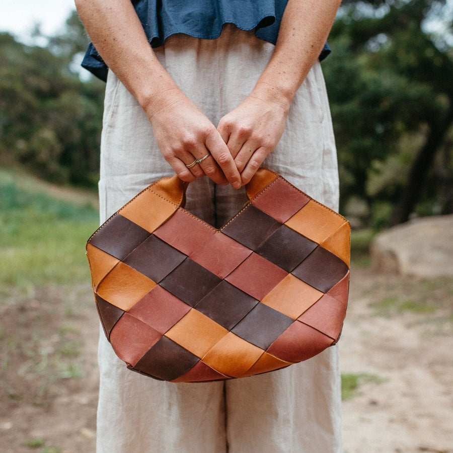 Acacia Woven Handbag Rust Brown