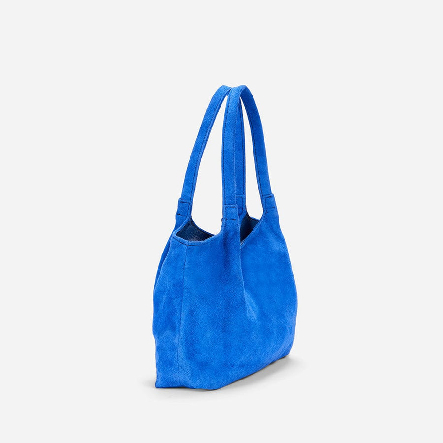 blue suede bag