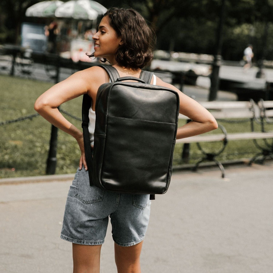 leather backpack black