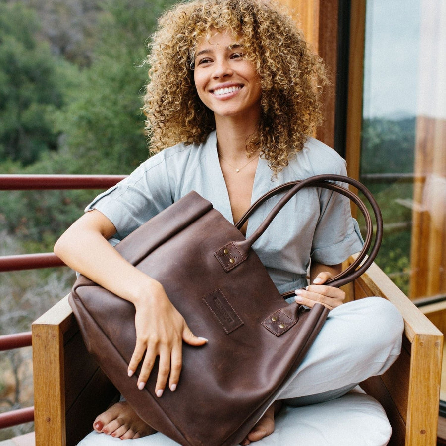 Women's leather tote bags and shopping bags