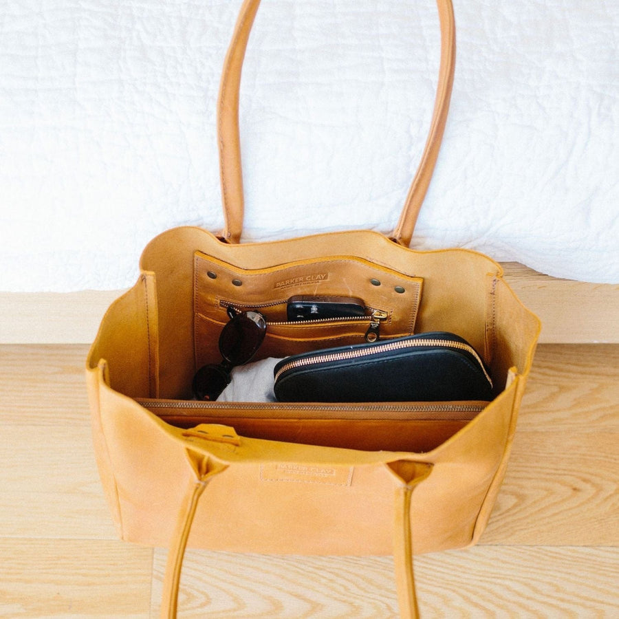 Tan Brown Leather Tote Bag