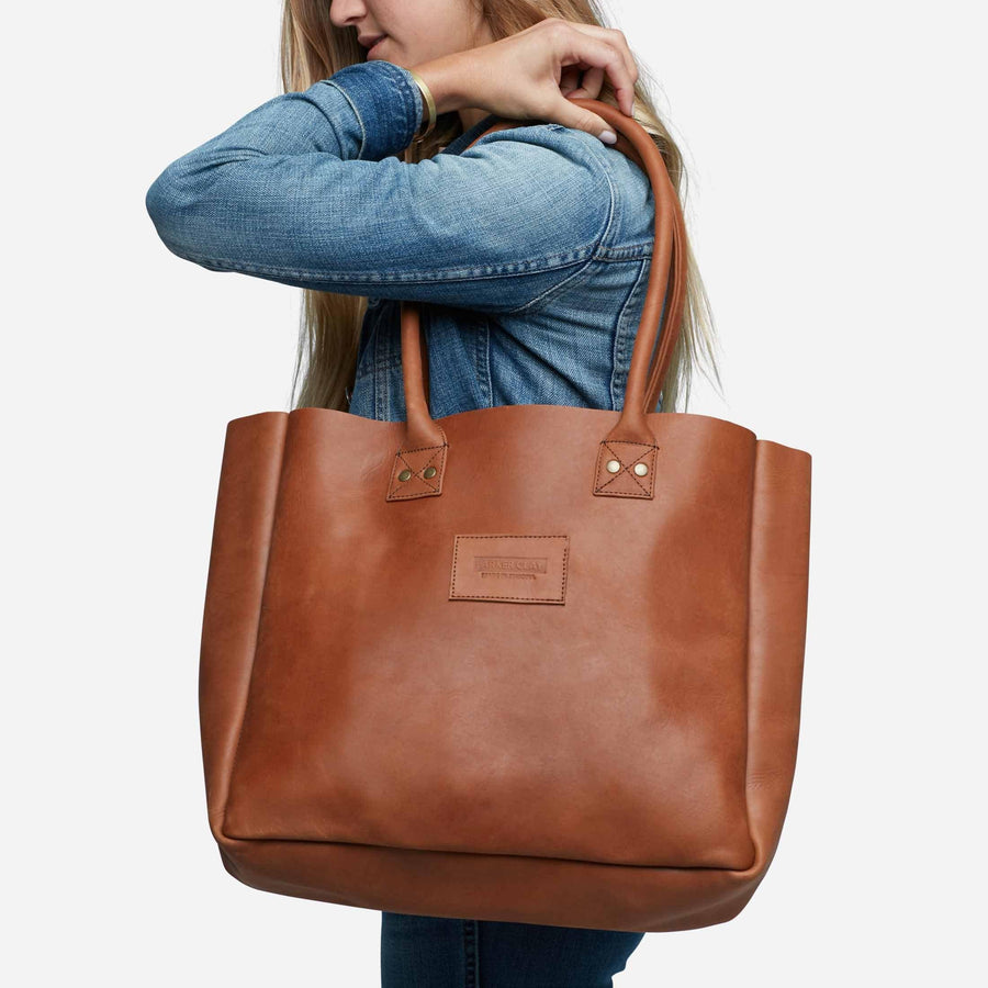 Marla Tote - Medium Leather Tote Bag - Brown - PoweredByPeople