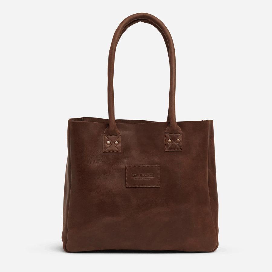 to The Market x Parker Clay Merkato Signature Leather Tote Bag - Rust Brown