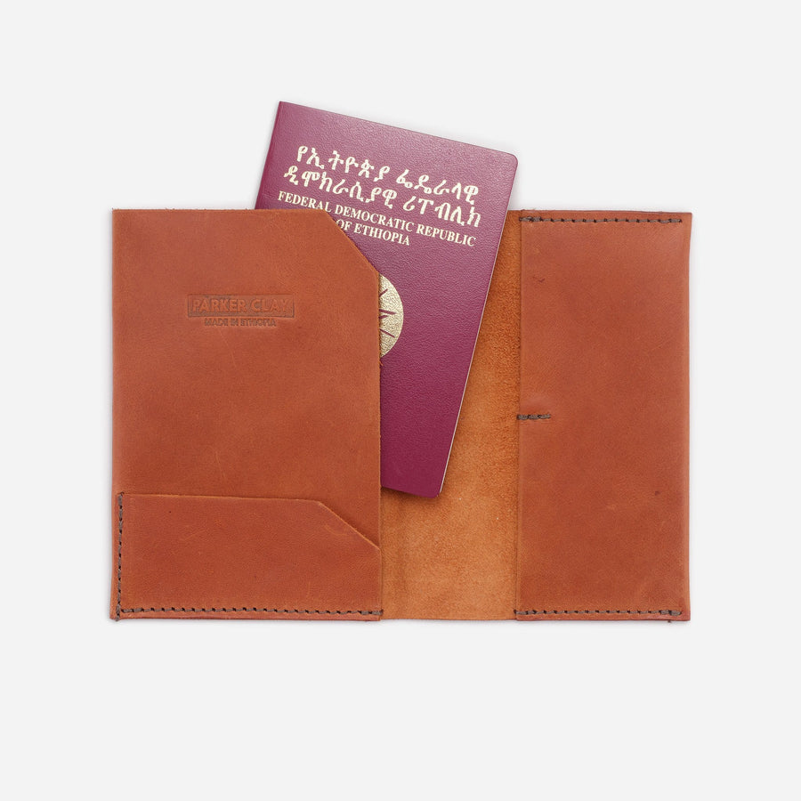 Ethically Crafted Sustainable Leather / Addis Leather Passport Holder / Rust Brown / Genuine Full Grain Leather / Parker Clay / Certified B Corp