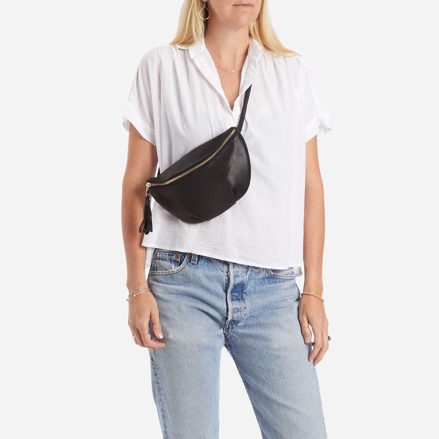 black leather fanny pack